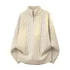 Nuevo Suéter de Punto Trenzado con Media Cremallera Estilo Vintage Otoño/Invierno 2026 para Hombre, Camisa Base Holgada con Cuello Alto, Suéter Casual de Moda