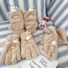 Guantes de Peluche de Abeja Oso Lindos Guantes Cálidos de Invierno para Pareja de Estudiantes Terciopelo Plus Engrosados Resistentes al Frío Bufanda Cruzada
