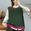 Colete de tricô color-block para mulheres, estilo japonês, gola redonda, sem mangas, caimento solto, perfeito para sobreposição, peça externa, colete de tricô