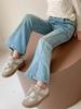 Calça Feminina Primavera e Outono 2026 Novo Estilo Jeans Infantil Moda Outono Calça Flare com Barra Dividida
