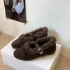 Sapatos Mary Jane Retro Plus com Salto Escondido de Veludo para Mulheres, Coleção Outono/Inverno, Laço de Pelo de Lã de Cordeiro, Aquecimento, Sapatos de Algodão Quentes para Ballet