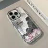 Pintura al Óleo Flores con iPhone16Promax Crema Espejo Funda para Teléfono Óleo 13 Nuevo 15 Dibujos Animados 14 Creativo 13