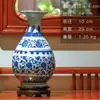 Adornos de Jarrón de Porcelana Azul y Blanco, Soporte de Exhibición para Arreglos Florales, Jarrón Cerámico Pequeño con Forma de Calabaza Estilo Antiguo, Venta al por Mayor de Cadena de Suministro de Fábrica