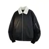 Chaqueta de algodón tipo workwear con solapa de borrego sintético para hombre y mujer, forro polar de invierno y engrosada, abrigo de algodón cálido de ajuste holgado retro americano