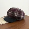 Chapéu Octogonal de Xadrez Japonês Outono Feminino Circunferência da Cabeça Grande Faz o Rosto Parecer Menor Chapéu Newsboy Painter Chapéu Plano Versátil Boina