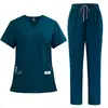 Conjunto de Uniforme Médico para Mujer - Top de Cuello en V y Pantalones de Pierna Recta, Uniforme de Trabajo Unisex, Uniforme Quirúrgico Ajustado, Pijama de Hospital, Varios Colores