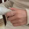 Anel Aberto S999 Prata Pura com Bolas e Recortes para Mulheres Design de Nicho Versátil Simples de Alto Padrão para Mulheres