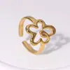 Anillo Abierto Minimalista de Flor de Acero de Titanio Chapado en Oro Chapado en Plata para Dedo Índice de Mujer, Estilo Genial Nicho de Acero Inoxidable Joyería Versátil