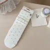Calcetines estilo Miu, nuevos calcetines finos de punto para otoño e invierno para mujer, a media pantorrilla, con rayas verticales y puntos, estilo coreano, simples, versátiles, tela suave con diseño único