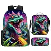 Mochila Tyrannosaurus Rex Impresión 3D Set de Tres Piezas para Niños Bolsa de Doble Hombro Reductora de Carga Set de Lonchera y Estuche para Lápices Protección de la Columna Reducción de Carga