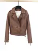 Otoño 2024 Nuevo Chaqueta Abrigo Biker de Cuero Corta para Mujer Ajustada con Solapa Patrón Piel PU