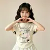Conjunto de dos piezas de camiseta de verano de cuello redondo y manga corta estilo coreano para niñas y falda de pastel, dulce y simple, para niños mayores, estilo coreano