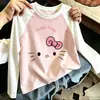 Camiseta de Manga Larga con Estampado de Dibujos Animados para Niñas, Nuevo Estilo Primavera y Otoño, Camiseta Básica de Patchwork de Colores de Moda y Versátil para Niños Mayores