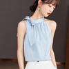 Camisa sin mangas French Niche para mujer, diseño Niche, elegante, azul brillante, con cordones en el cuello y hombros descubiertos.