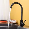 Venta Directa Transfronteriza Grifo de Cocina Negro de Acero Inoxidable Sus304 con Acabado Pintado, Lavabo de Agua Caliente y Fría, Lavabo Giratorio