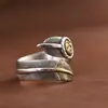 Anillo de Pluma Abierto Personalizado Vintage Desgastado de Plata S925 Rey Ciervo Dorado para Hombres y Mujeres, Joyería de Mano de Tendencia Nicho