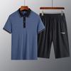 Conjunto de Seda de Hielo Manga Corta Verano Sensación de Hielo Camisa Polo Cuello Campana Estilo Delgado Papá Conjunto de Dos Piezas para Hombres de Mediana Edad y Mayores Conjunto Completo