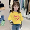 Top de Dos Piezas Estilo Dibujo Animado de Moda Versátil Cuello Redondo Algodón Puro Manga Larga Camiseta para Niñas Primavera y Otoño Camiseta Base para Bebé Niña