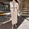 Vestido de punto chic vintage estilo coreano con solapa de contraste para mujer, falda larga suelta elegante con marco, estilo Chanel, plisado