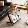 Mesa Lateral Changhong de Cristal, Mesa de Centro, Pieza Multifuncional de Bambú para Almacenamiento y Decoración para Sala de Estar y Dormitorio, Mesa de Noche de Acero Inoxidable
