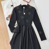 Vestido de Otoño Transfronterizo Estilo Francés con Pedrería Cuello en V Manga Larga Ceñido a la Cintura Vestido Largo Elegante Adelgazante