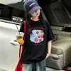 Camiseta de Algodão Puro de Manga Curta para Meninas Novo Top Soltinho de Verão para Crianças Maiores Estilosa Camiseta de Meia Manga Estampada para Crianças