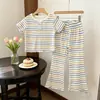 Conjunto de Verano para Niñas a Rayas de Manga Corta Camiseta Corta con Volantes Pantalones Acampanados Ropa para el Hogar Casual para Bebé Conjunto de Dos Piezas