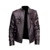 Chaqueta de Cuero para Hombre Transfronteriza Otoño e Invierno Nueva de Negocios Moderna Estilo Coreano Cuello Alto Chaqueta de Cuero para Motocicleta Chaqueta Guapa para Jóvenes Venta al por Mayor