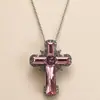 Colar com Pingente Cruzado Gelo Triturado Rosa Francês Fada Gentil Corrente de Suéter Doce Menina de Alto Valor