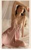 Ice Silk pulseira nightdress sexy estilo pijamas de renda transparente profundo V costas tentação nightdress mulheres verão