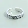 Anillo Retro de Plata de Ley s990 Tailandesa para Mujer Anillo Abierto con Forma de Torcedura Distinguida Envejecida para Dedos Índice de Niñas