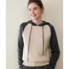 Novedad Otoño e Invierno Ropa de Punto de Cachemira con Capucha para Mujer, Suéter de Punto Raglán de Bloques de Color Engrosado Holgado, Ropa de Punto Básica, Sudadera de Lana