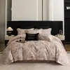 Conjunto de Quatro Peças de Algodão Tencel Escovado de Luxo Leve Outono e Inverno Espessado Quente Macio Pegajoso Capa de Edredom Estampada Roupa de Cama de Alta Qualidade