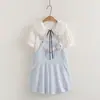 Mono Estilo Universitario Dulce con Lazo + Camisa de Manga Corta con Corbata Conjunto de Dos Piezas Venta al por Mayor