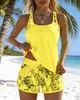 Biquíni Tankini Duas Peças Plus Size Europeu e Americano Transfronteiriço 2026 para Mulheres com Tankini Estampado e Shorts