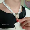Elegante Cadena para Clavícula de Banquete Vestido Estilo Hada Cheongsam Falda de Encaje Accesorios Collar de Perlas