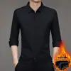 Camisa de Manga Larga de Moda para Hombre para Otoño e Invierno, Forrada de Polar, Engrosada, Color Sólido, Camisa de Hombre Sin Costuras para Capa Base de Invierno