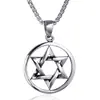 Venta caliente estilo coreano colgante de estrella de seis puntas de acero de titanio etiqueta redonda de acero inoxidable de moda collar de acero inoxidable de personalidad
