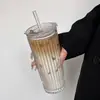 Tazas de Vidrio de Borosilicato de Alta Calidad al por Mayor, Tazas de Café de Gran Capacidad con Tapas y Popotes, Vasos para Té de Frutas Americano Helado para Uso Comercial