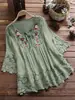 Nuevo Top Elegante de Algodón y Lino con Encaje de Costura Europeo y Americano, Cuello en V, Holgado para Mujer, Colección Primavera Verano 2025 Amazon