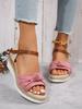 Sandalias nuevas 2024 transfronterizas en stock para mujer, con suela de cuerda de cáñamo y lazo, ligeras, informales, con plataforma y boca de pez.