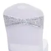 Suministro directo de fábrica en decoración de hotel y boda al por mayor funda de silla de spandex respaldo de arco flor tira de lentejuelas