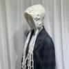 Chapéu de Lã Crochê Flor Artesanal Tricô Feminino Outono Inverno Rosto Pequeno Moda Pérola Borla Chapéu Quente Baotou