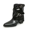 Botas Estilo Nuevo 2026 Moda Versátil Tacón Grueso Hebilla Botas de Caballero Negro Talla Grande Comercio Exterior Caña Corta Botas de Motocicleta