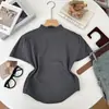 Moda Versátil Gola Meia-Alta Irregular Slim-Fit Suéter Curto de Tricô Manga Curta Camisa Base Camiseta Top