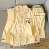 Pijama de Algodão Nuvem para Primavera e Outono Feminino, Conjunto Minimalista com Gola de Renda, Xadrez Azul Claro, Modelagem Solta, Tamanho Grande, Calça de Manga Longa, Roupa de Casa