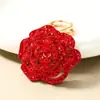 Llavero colgante de camelia con diseño transfronterizo con diseño floral de pedrería, accesorio DIY para llavero de mochila
