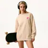 Sudadera de Algodón Pesado para Parejas, Corte Holgado, Cuello Redondo, Sin Capucha, Pulóver, Versátil, Cálida, Prenda Superior Estampada para Otoño e Invierno