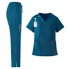 Ropa de Trabajo para Mujer Técnico de Belleza Médica Uniforme de Doctora Enfermera Unisex Manga Corta Pantalón Largo Estilo Delgado Se Puede Usar al Aire Libre Conjunto Dividido