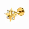 Pendientes Transfronterizos de Aleación de Titanio Europeos y Americanos para Mujer, Piercing Corporal de Estrella de Cuatro Puntas de Moda, Studs para Labios con Circonita, Venta al por Mayor de Joyería